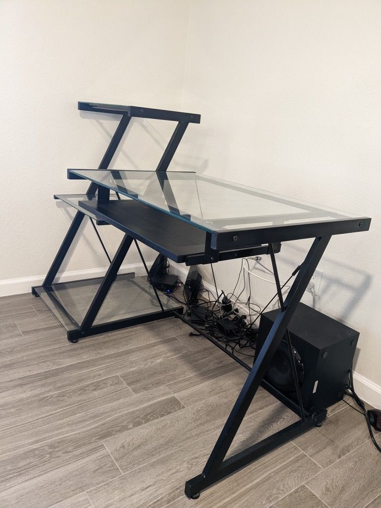 Z-Line Glass Desk with 3 Tier Bookcase