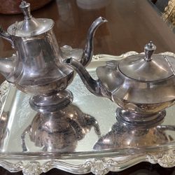 Silver Plated Gotham Teapots And Tray