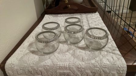 Rhinestone rimmed, small glass bowls