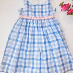 New Hartstrings Girl 6X Blue White Check Summer Easter Lined Dress