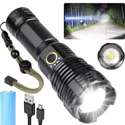 Flashlights High Lumens Rechargeable, 90000 Lumen Super Bright Handheld Flashlight, XHP50 Tactical Flashlight with 5 Modes ,Zoomable IPX6 Waterproof f