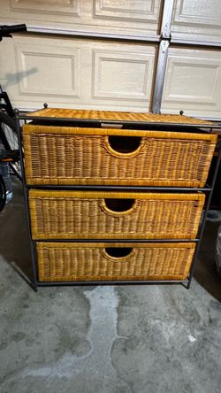 3-Drawer Wicker Basket Storage Unit