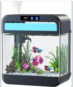 Fish Tank 2.2 Gallon,Small Fish Tanks Kits,Aquarium Fish Tank Starter Kit with 3-in-1 Silent Pump and 7 Color Led Light,with Temperature Display
