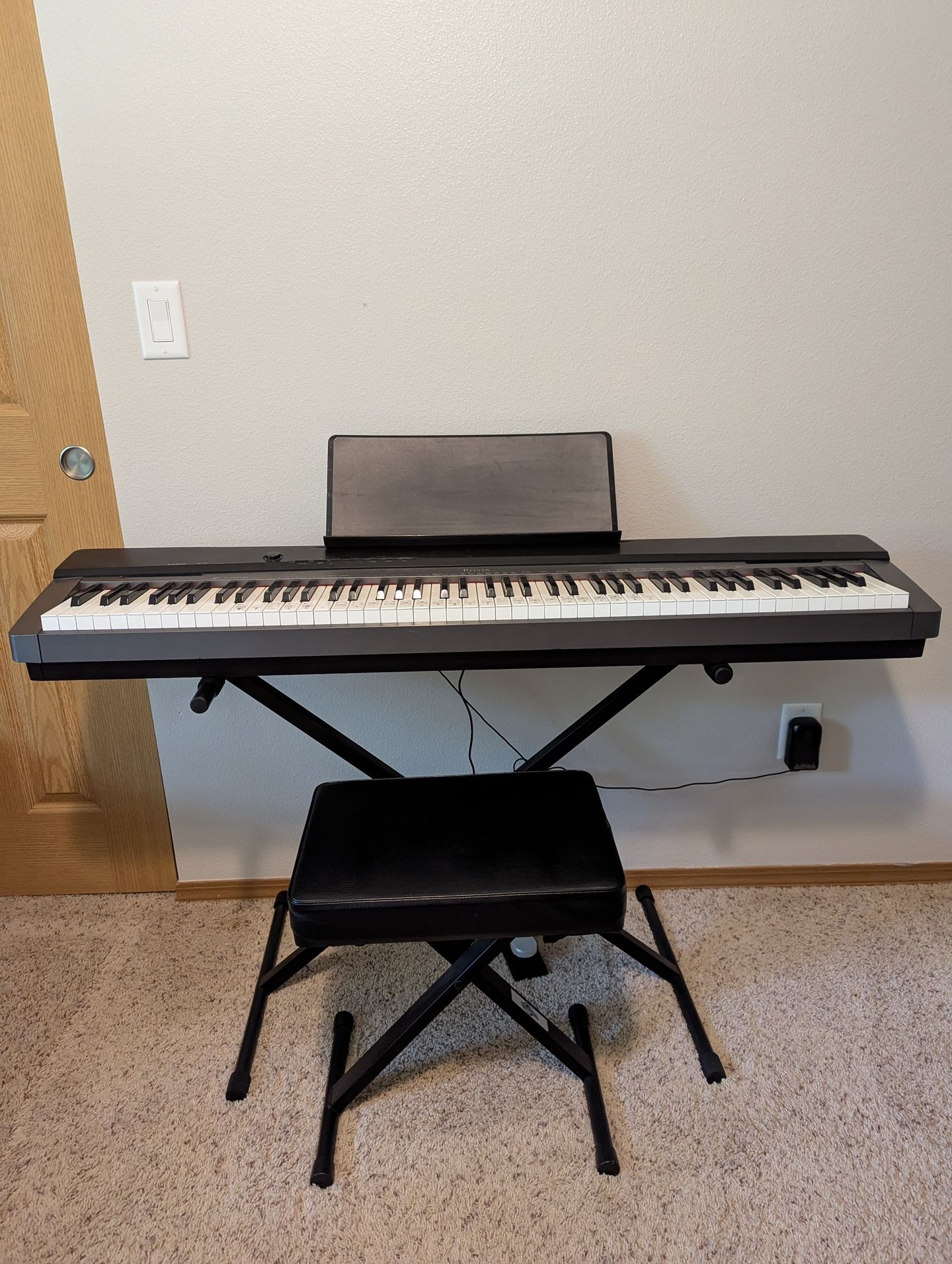 Casio 88 key weighted keyboard, stand, stool