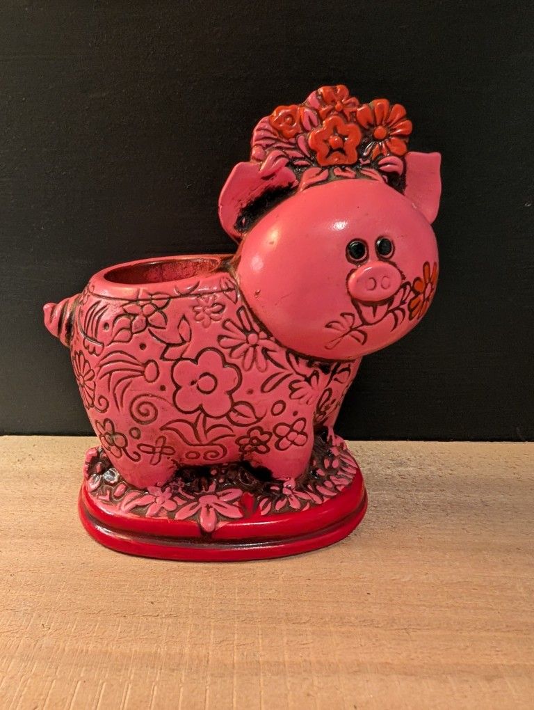 Vintage Pink Piggy Candle Holder