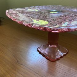 Vintage Pink Glass Cake Stand 