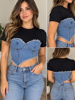 Crop top Micas de mezclilla – Talla M – Nuevo