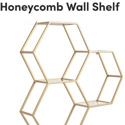 Honeycomb Wall Shelf (Gold) w/ 5 Glass Shelves