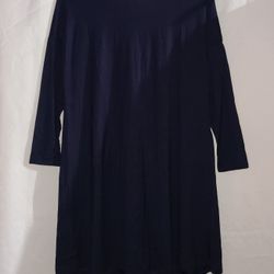 Azules Navy Blue Long Sleeve Tunic Dress Shirt Size S