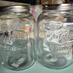 Yorkshire Glass Containers With Metal Lids - Set of 2 - 12.5" H - 7" W