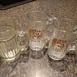 Tall skinny glass mugs, lot of 3, Isle of Capri Casino