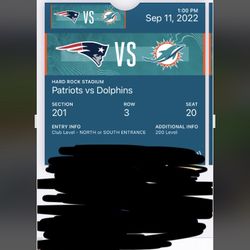 2 Club Seats Section 201 Row 3 Aisle Seats Opening Day Dolphins Patriots 