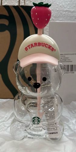 Starbucks Bearista Bear Glass cup Strawberry Topper