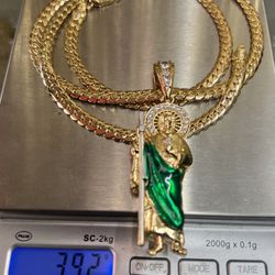 39.2g 18k premium gold plated simulated diamonds At Jude pendant and Cuban necklace ✨✨✨