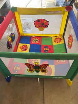 Vintage 1990s Graco Square Pack N Play Colorful Bug Playpen Baby Toddler