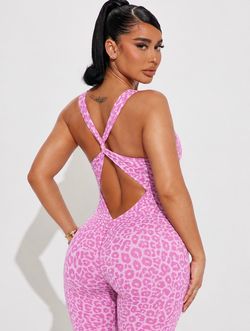Pink cheetah active jumpsuit (large)