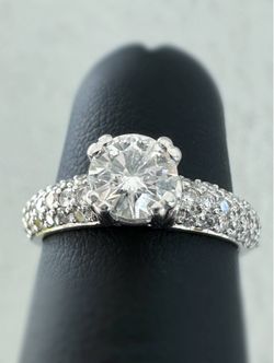14k white gold 1.1CTW Natural Diamond Triple Row Pave Engagement Ring size 5.25