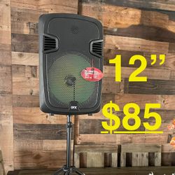 QFX 12” Bluetooth Portable Rechargeable Speaker  With Microphone, Speaker Stand &  LED Party Lights 🔊🎤🎶🎶🎶 