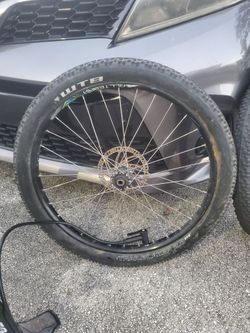 “Pair of 27.5 MTB wheels with WTB Trailblazer 2.8 tires.