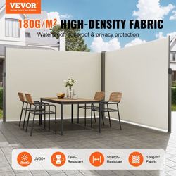 New -Outdoor Patio Double Folding Screen Awning Waterproof Sun Shade Wind Screen Privacy Divider (237" x 63")
