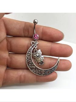 Owl and moon belly ring