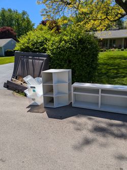 Free queen bed, kids toy storage, bookshelf and plastic tubs