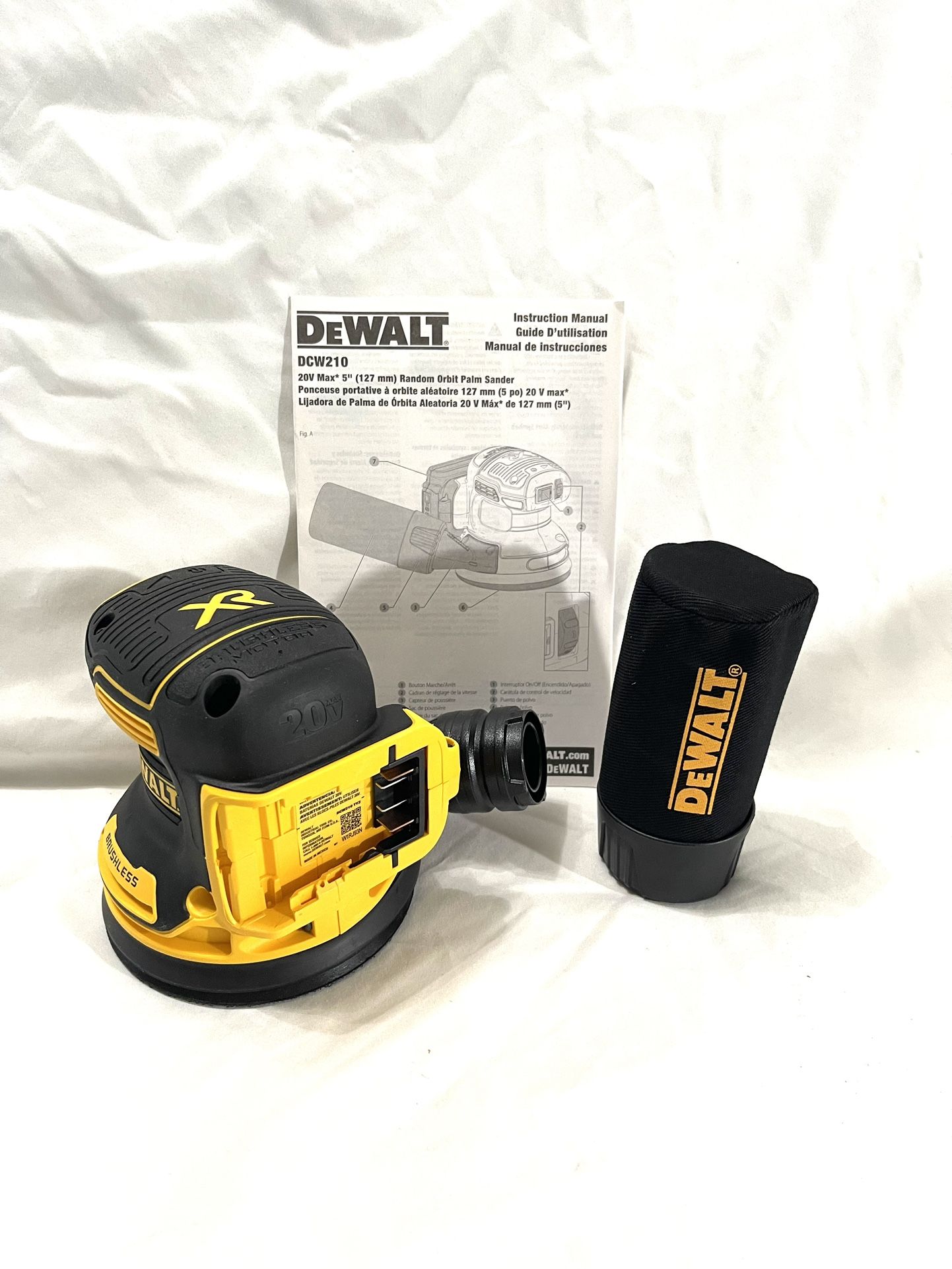 Brand New Dewalt Xr 20 V Brushless Orbital Palm Sander With Sawdust Bag. Retails for $169.