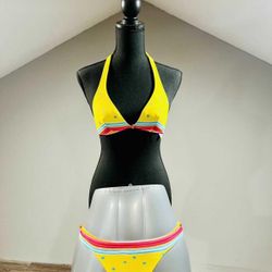 Small Yellow Blue Pink Bikini Top Bottom