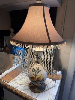 Antique Porcelain Lamp With New Shade And Light Bulb