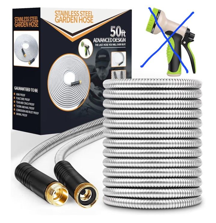 Manguera Manguera de jardín de 50 pies, manguera de agua de acero inoxidable