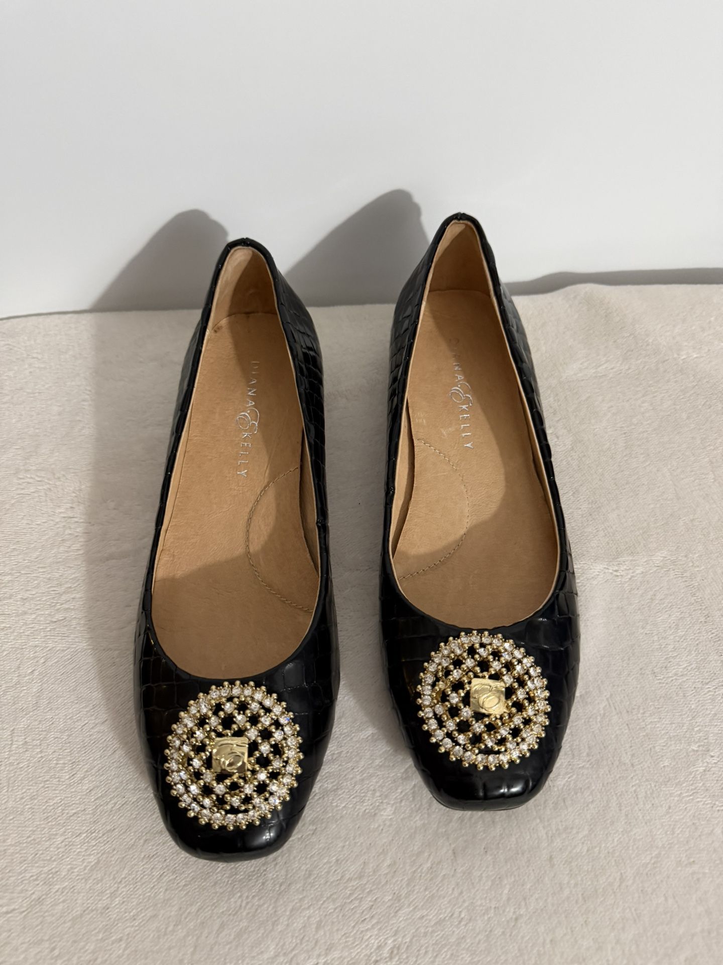 Diana & Kelly Croc Embossed Leather Shoes w/Brooch deco Size 37/US 7 Elegant!