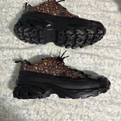 Burberry Shoes Arthur Monogram Print Black Bridle Brown