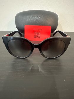 Ferragamo Black Cat-Eye Sunglasses with Case
