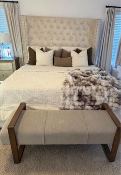 Tufted Upholstered Bed with Nailhead Headboard