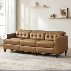 Leather Rectangle Square Arm Oversized Power Sectional Sofa