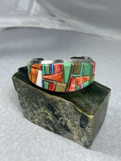 Navajo Handmade Corn-Row Inlay Braclet