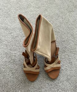 Escada Sport Italy Suede Leather Open Toe Ankle Cuff Block Heel Sandals EU 37.5