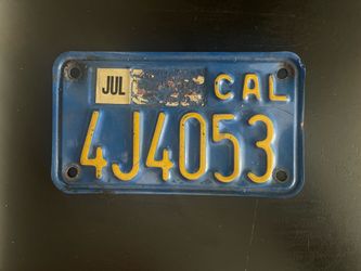 Vintage 1970s Blue n Yellow California Motorcycle License Plate 7” x 4”