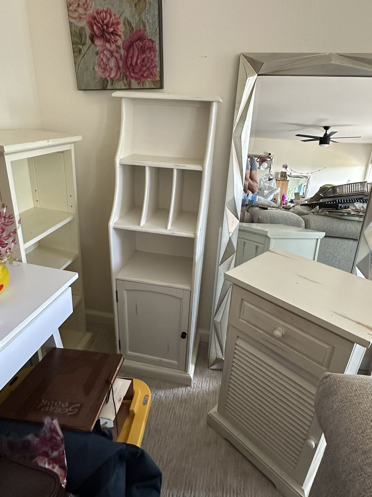 Pier 1 Two Bookshelves One Tall Paper Sorter With Cubby Below With Two Shelves And Matching Drawer With Cabinet With 2 Shelves. Also Has A Matching CD