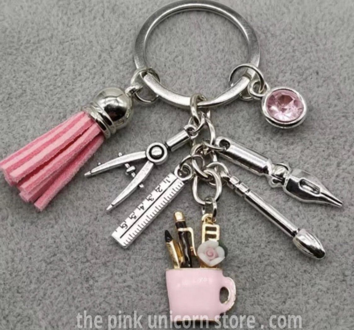 Brand New Pink Charms Secretary Teacher Keychain Gift 