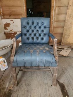 Pair of  Tufted   Blue   Leather. Armchairs