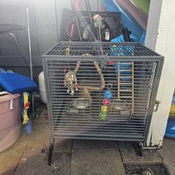 Portable Heavy Duty Travel Bird Parrot Carrier Cage Feeding Bowl Play Stand with Wooden Handle