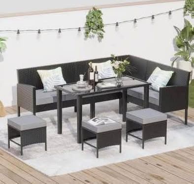Gray Cushion Assembled New 7-Piece Outdoor Patio Furniture Set, Wicker Sectional Sofa