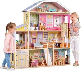 New: KidKraft Majestic Mansion Wooden Dollhouse with 34-Piece Accessories, Working Elevator and Garage, Gift for Ages 3+
