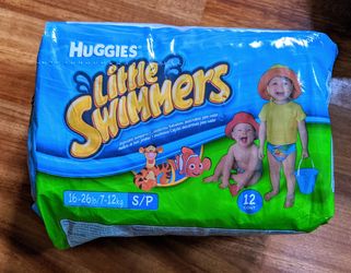 Unopened package, Huggies, little swimmers, 12 count, 16-26lb/7-12kg, S/P