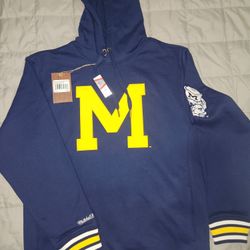 Men's Mitchell & Ness Navy Michigan Wolverines Chainstich Fleece Pullover Hoodie