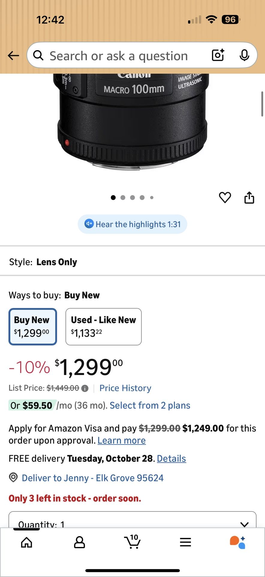 Canon EF 100mm f/2.8L IS USM Macro Lens for Canon Digital SLR Cameras, Lens Only