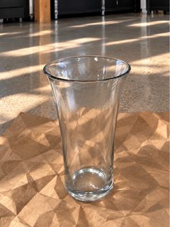 Vintage Large Heavy Clear Glass Flared Vase 12" Hand Finished Art Glass