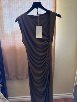 Zara Olive Ruched Sleeveless Midi Dress