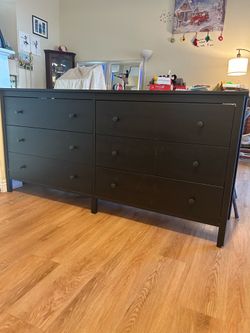 Gullaberg 6-drawer dresser brown/anchor,66 1/8*18 7/8*39 3/8”